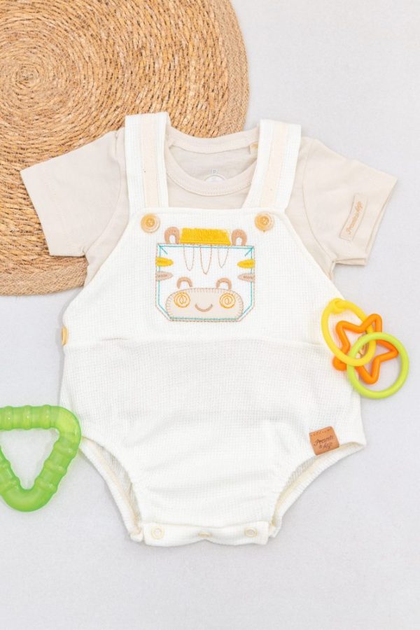 Conjunto Romper Off White Com Bordado Zebra E Camiseta