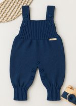 Jardineira Bebê Romper de Tricô Azul Marinho