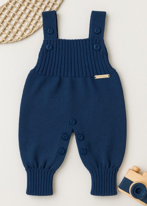 Jardineira Bebê Romper de Tricô Azul Marinho