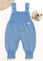 Jardineira Bebê Romper de Tricô Azul