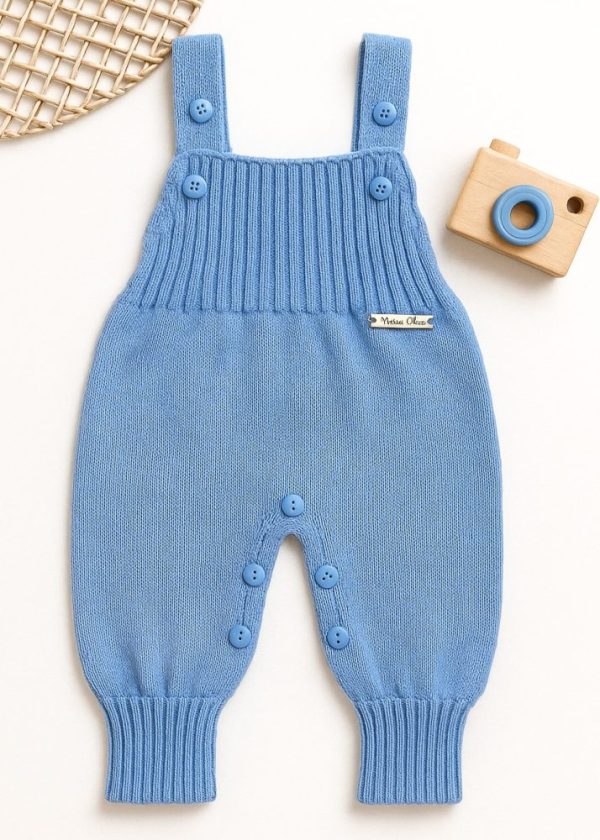 Jardineira Bebê Romper de Tricô Azul