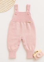 Jardineira Bebê Romper de Tricô Rosa Algodão Doce