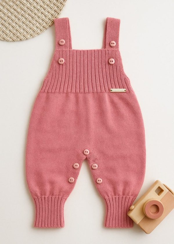 Jardineira Bebê Romper de Tricô Rose