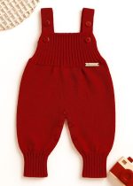 Jardineira Bebê Romper de Tricô Vermelho