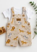 Jardineira Bege Safari Com Camiseta Verão