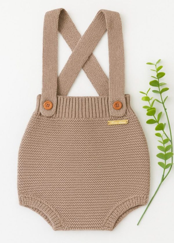 Jardineira Romper Tapa Fralda Em Tricô Dunas