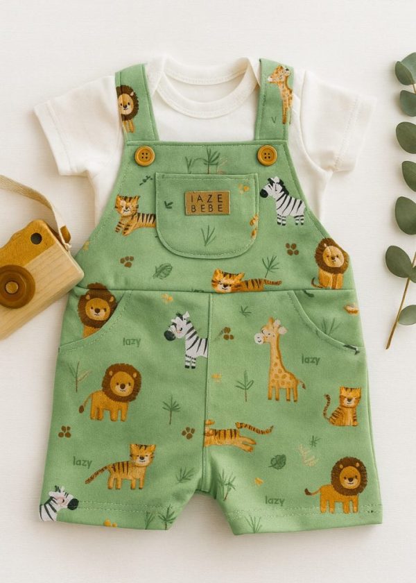 Jardineira Verde Safari Com Camiseta Verão