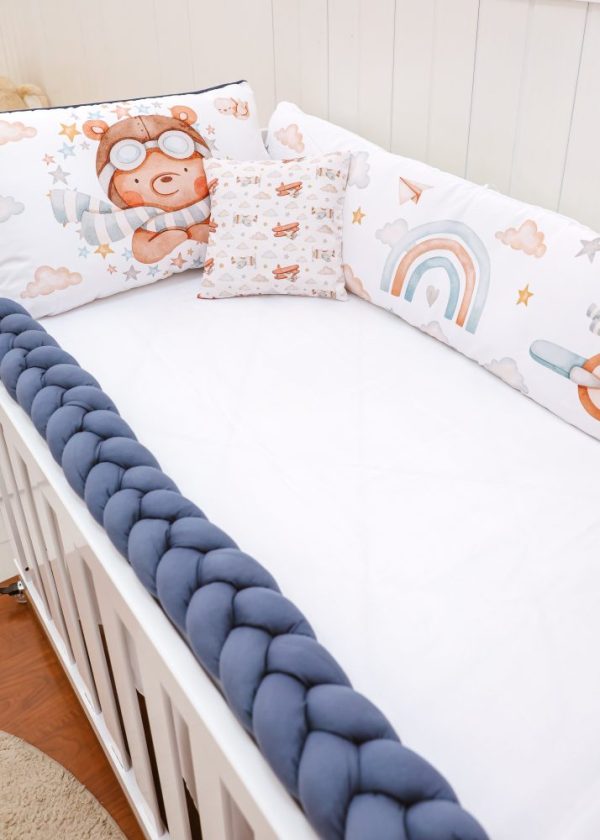 Kit Protetor de Berço 8 peças - Urso Aviador