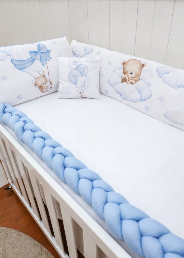 Kit Protetor de Berço 8 peças - Urso Balão Azul