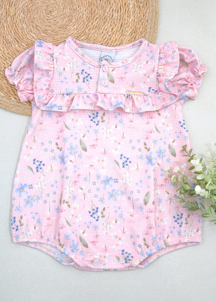 Macaquinho Romper Bebê Com Estampa Floral