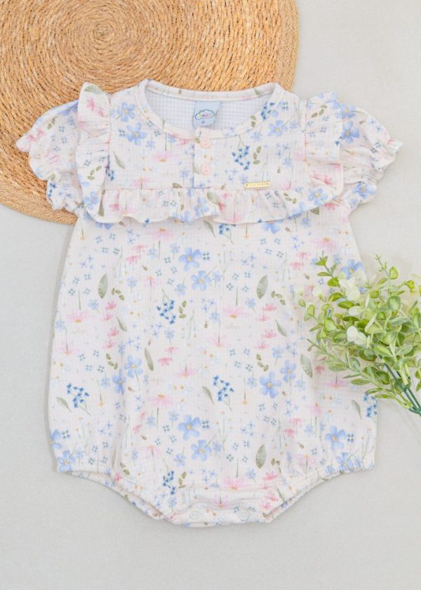 Macaquinho Romper Bebê Off White Com Estampa Floral