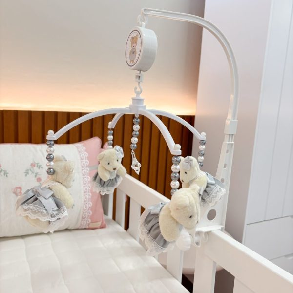 Móbile Musical Ursinhas Cinza com Pérolas