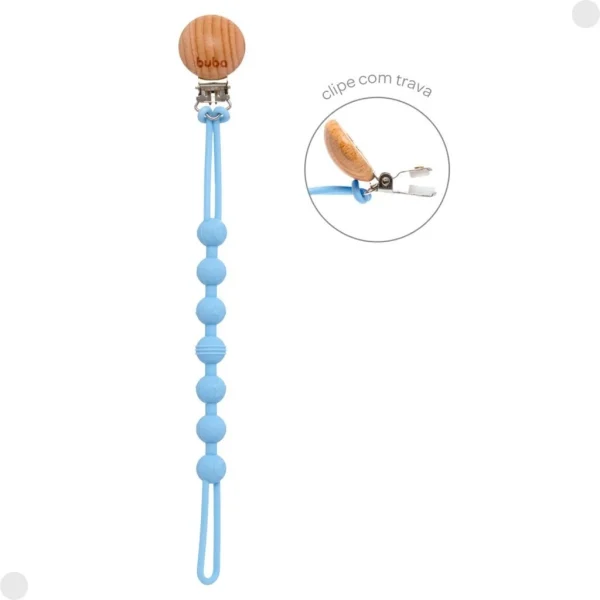Prendedor De Chupeta Silicone Azul - Buba
