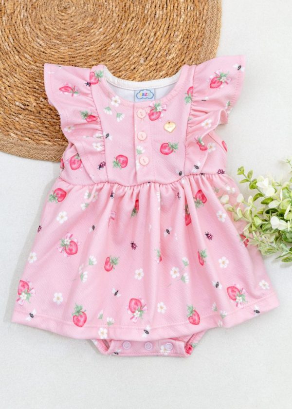 Vestido Body Rosa Bebê Com Estampa Frutas Strawberry