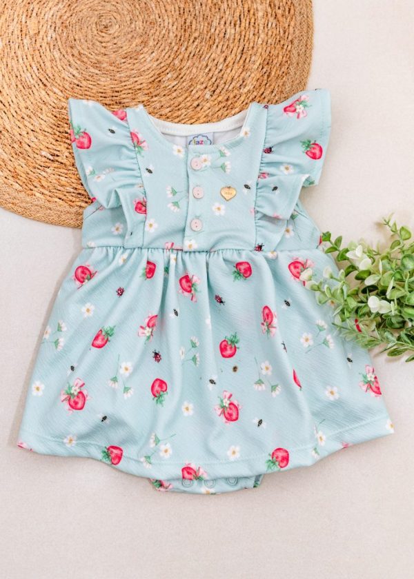 Vestido Body Verde Bebê Com Estampa Frutas Strawberry