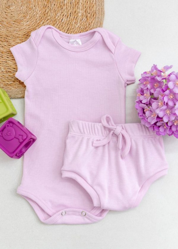 Conjunto Bebê Body e Tapa Fralda Canelado Liso - Algodão Doce