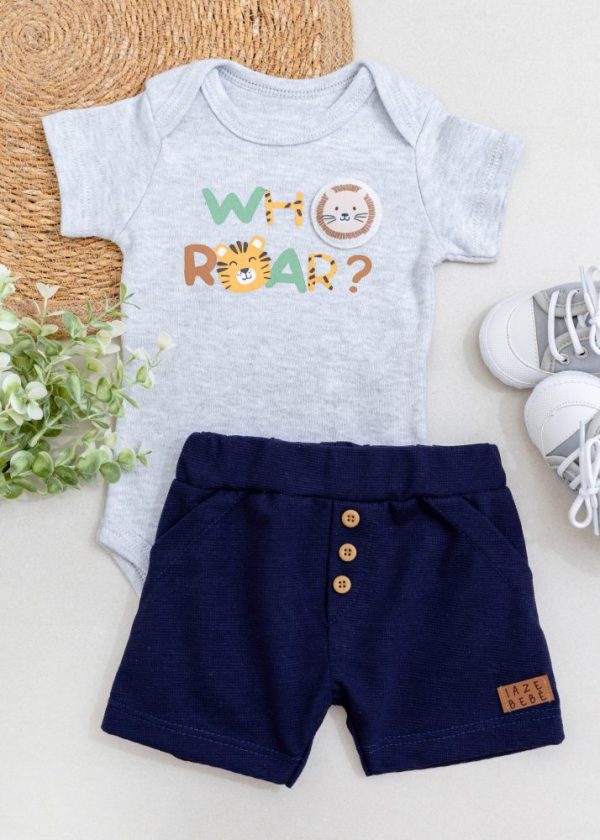 Conjunto Bebê Who Roar Com Body E Shorts Marinho
