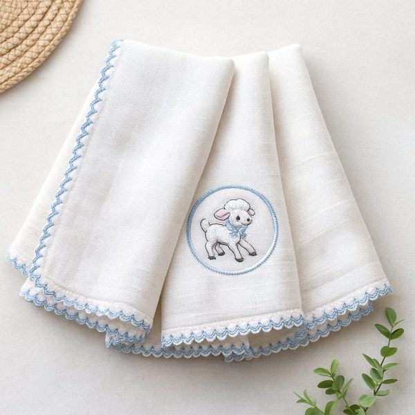 Kit Fralda de Boca Premium Bordada - Ovelhinha