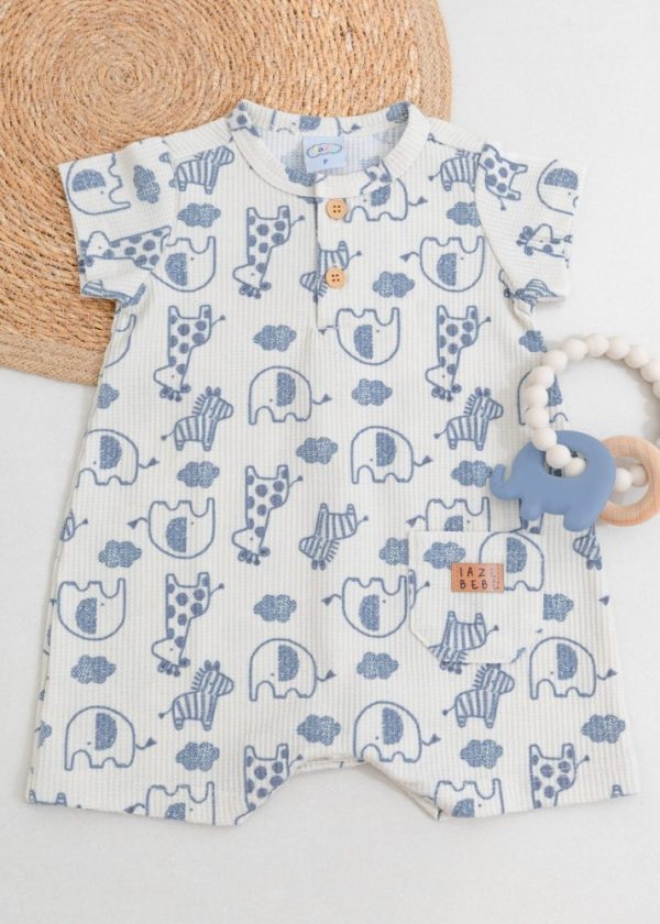 Macacão Bebê Safari Azul Em Malha Texturizada