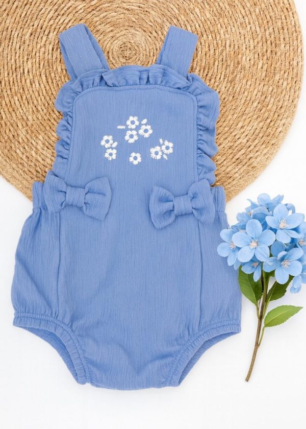 Jardineira Romper com Bordado Floral e Laços Iase