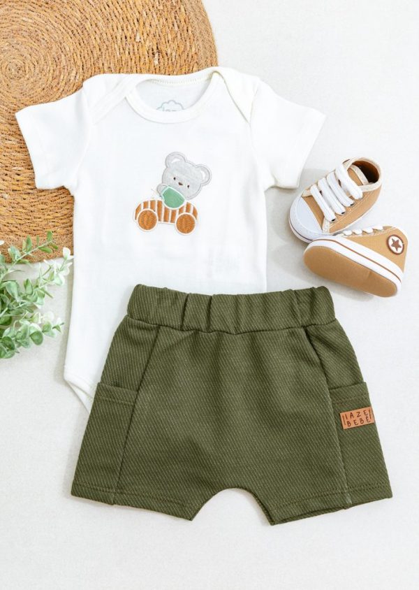 Conjunto Bebê Automobile Com Body E Shorts Verde Musgo