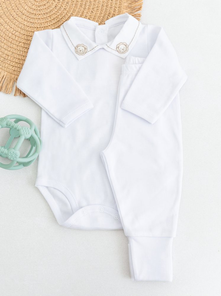Conjunto-Bebê-Body-e-Calça-Branco-com-Gola-Bordada-Leão