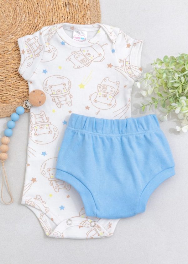 Conjunto Bebê Body e Tapa Fralda Suedine - Astronautas
