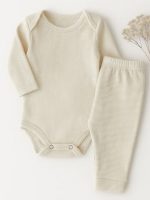 Conjunto Body Bebê Pagão Canelado Longo - Off White