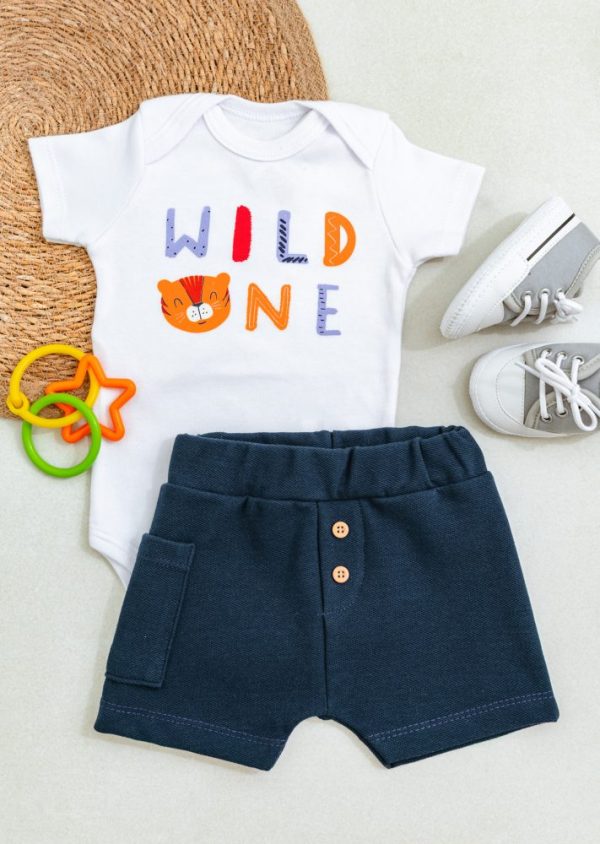 Conjunto Bebê Body Wild One e Short Marinho