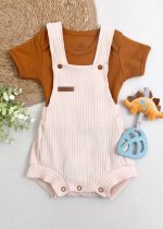 Conjunto Jardineira Ribana Bege Com Body