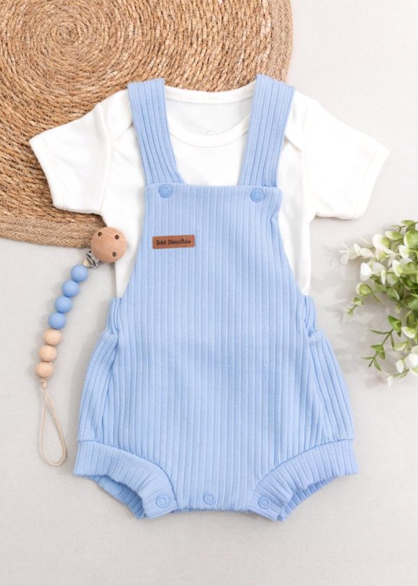 Conjunto Jardineira Ribana Azul Com Body