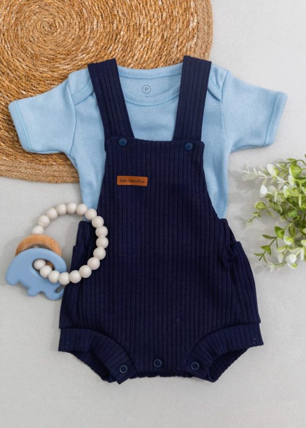 Conjunto Jardineira Ribana Marinho Com Body