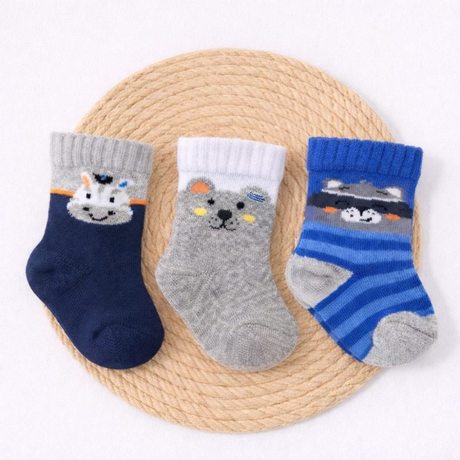 Kit 3 Pares Meia Bebê Recém Nascido - Ursinho Cinza