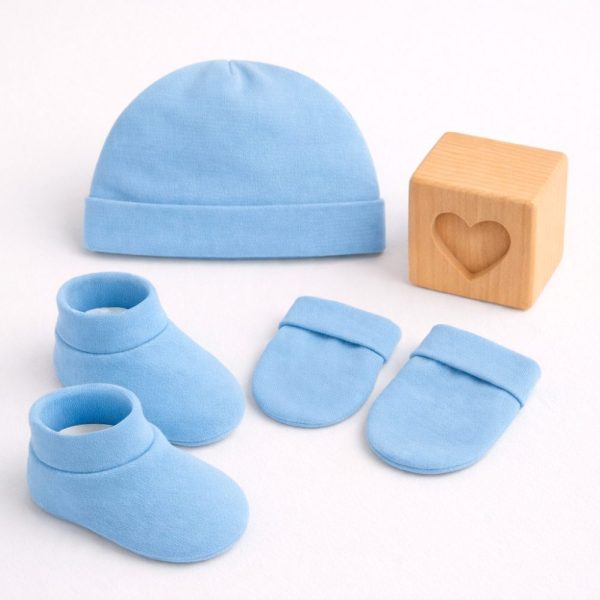 Kit Maternidade Bebê Azul com Touca, Luvas e Sapatinhos