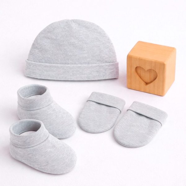 Kit Maternidade Bebê Mescla com Touca, Luvas e Sapatinhos