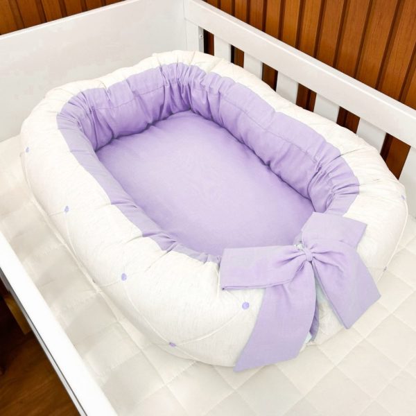 Ninho para Bebê Redutor de Berço Luxo - Linho com Lilás