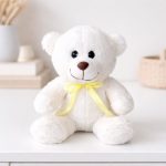 Pelúcia Ursinho Branco Decorativo Laço Amarelo