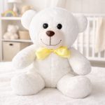Pelúcia Ursinho Grande Branco Decorativo Laço Amarelo
