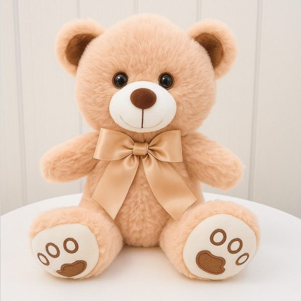 Urso Pelúcia Bege Com Laço Cetim