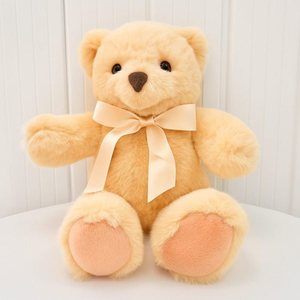 Urso Pelúcia Creme Com Laço Cetim