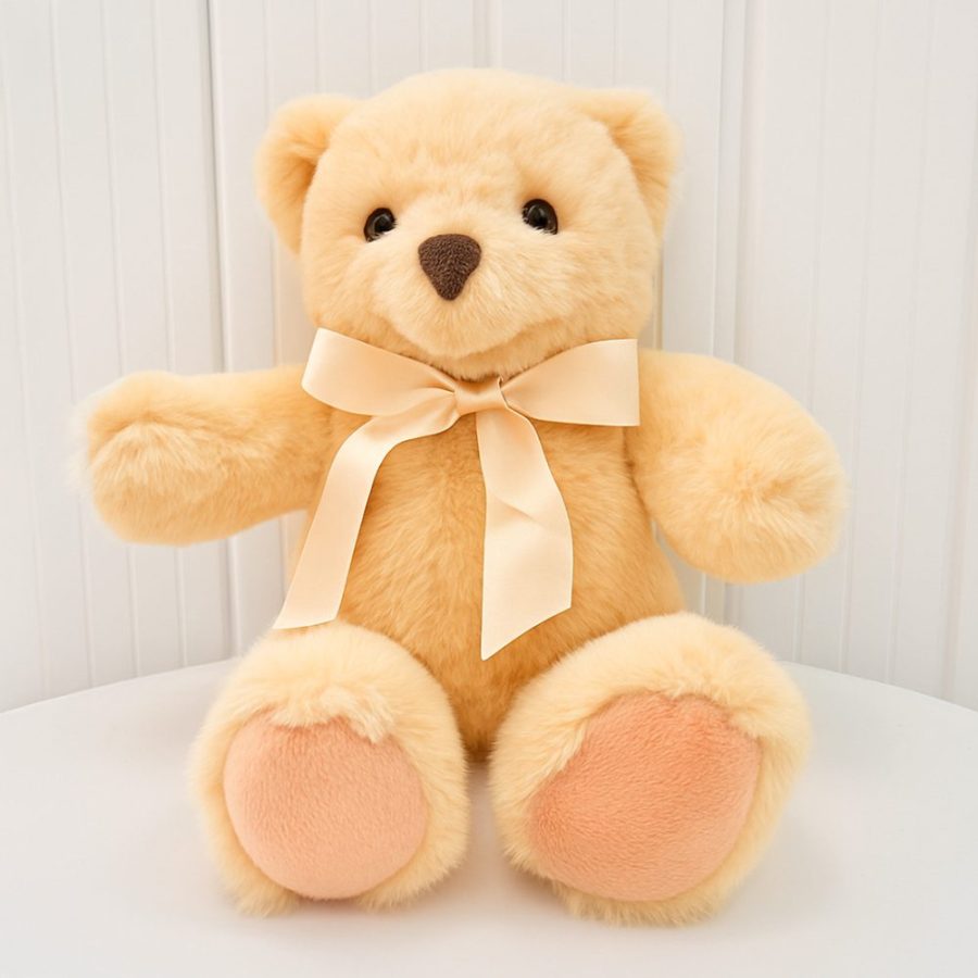 Urso-Creme-Laço-Cetim