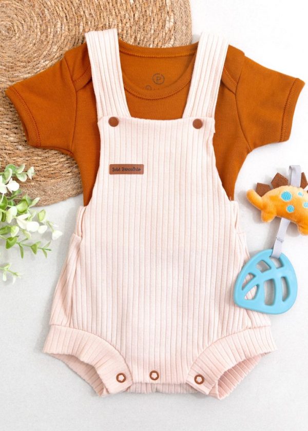 Conjunto Jardineira Ribana Bege Com Body