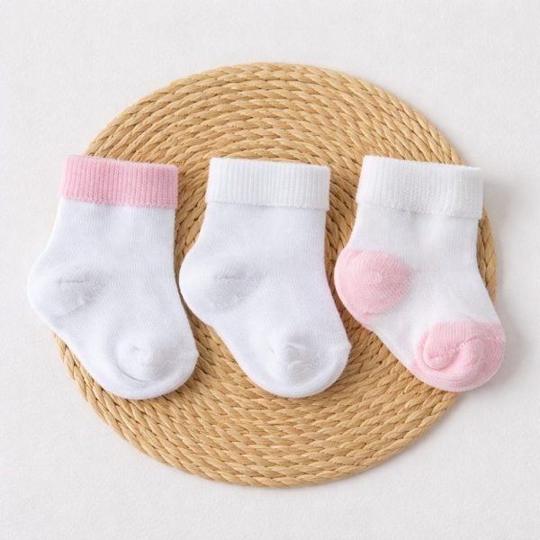 Kit de Meias RN para Bebê Rosa e Branco em Algodão