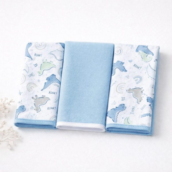 Kit Fralda de Boca Malha Bebê Dino Azul - 100% Algodão