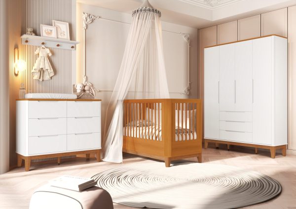 Jogo de Quarto Boom 4P Infantil Reller - Branco Fosco Com Savana