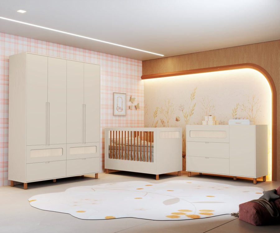 Berço Ollie - Roupeiro 4P - Cômoda Sapateira Areia (1)