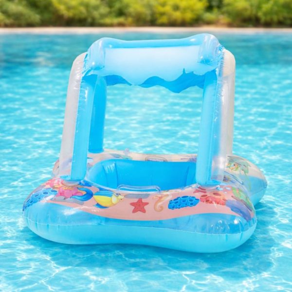 Boia Infantil Inflável com Cobertura Para Piscina - Fundo do Mar Azul
