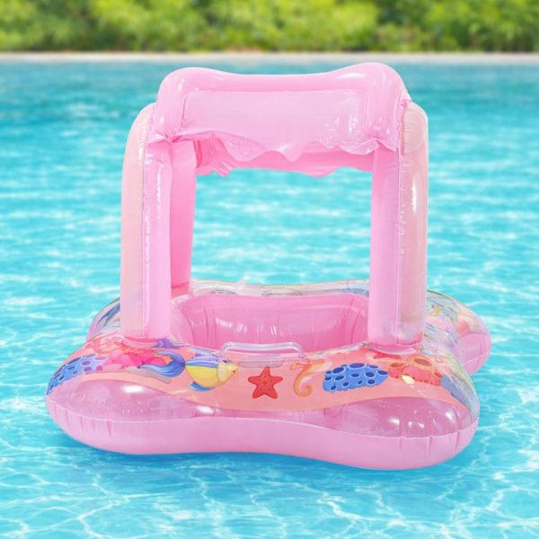 Boia Infantil Inflável com Cobertura Para Piscina - Fundo do Mar Rosa