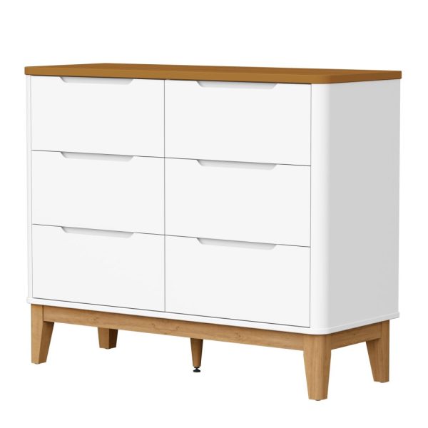 Cômoda Boom 6 Gavetas Reller - Branco Fosco Com Savana