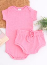 Conjunto Bebê Body e Tapa Fralda Canelado Liso - Rosa